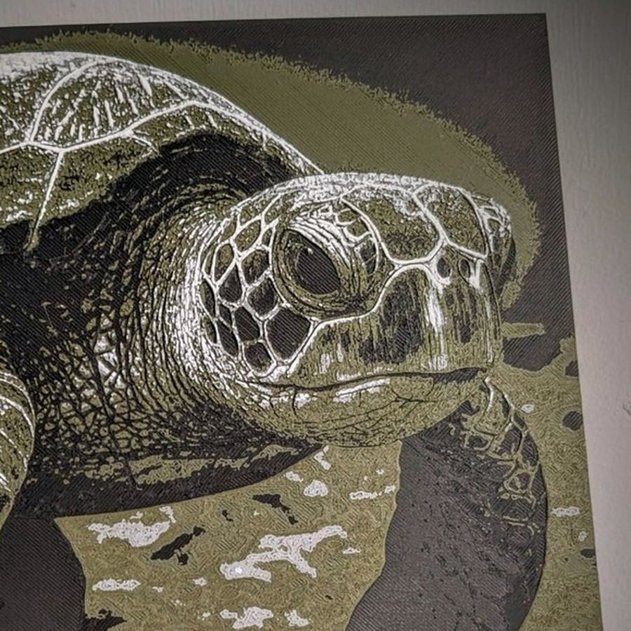 Custom 3D-Printed Sea Turtle Art Plaque (200x200mm) - Includes Display Easel